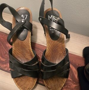 Miz Mooz Black Leather (Wooden) Sandles